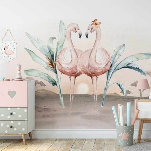 Gyerekszoba dzsungel tapéta panel - Safari flamingók