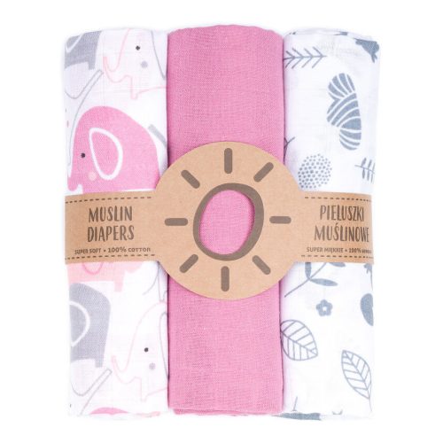  Dreamy muszlin textil pelenkacsomag - Rózsaszín elefánt pinkkel