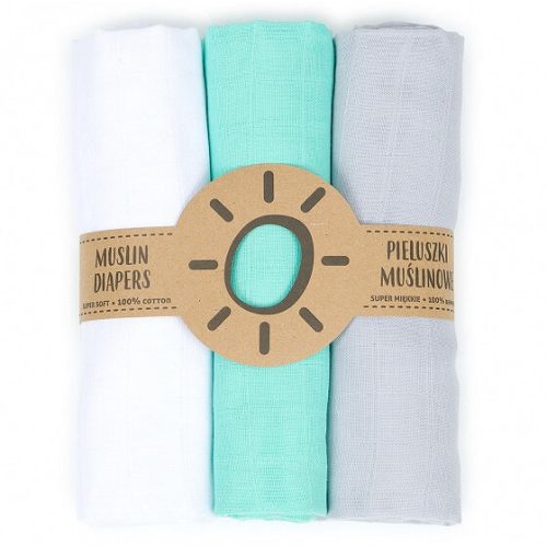  Dreamy muszlin textil pelenkacsomag - Fehér menta szürke variáció