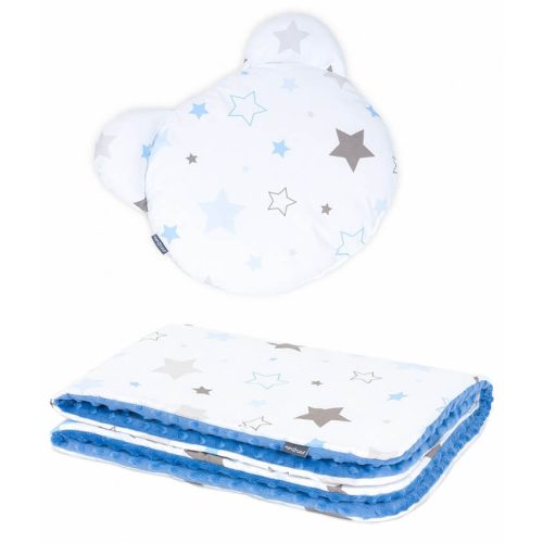  Dreamy minky babaágynemű szett Maci párnával - Csillagfény kék-UTOLSÓ DARAB