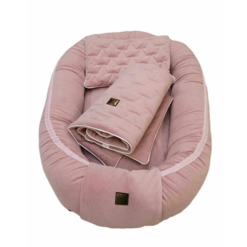 Wonder babaváró babafészek szett - Pasztell rózsaszín velvet