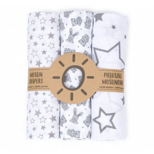  Dreamy muszlin textil pelenkacsomag - Szürke csillagok variáció