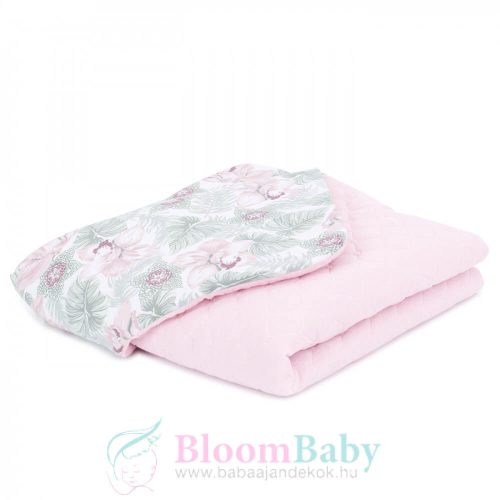 Dreamy muszlin és velvet babatakaró - Virágos kert rózsaszín velvettel