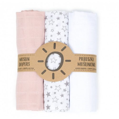  Dreamy muszlin textil pelenkacsomag - Rózsaszín fehér és csillagok variáció