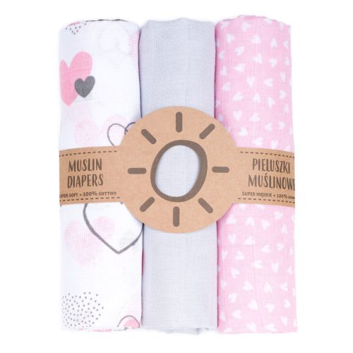  Dreamy muszlin textil pelenkacsomag - Szívecskék szürkével
