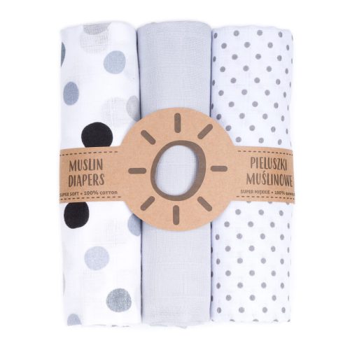  Dreamy muszlin textil pelenkacsomag - Pöttyök szürkével