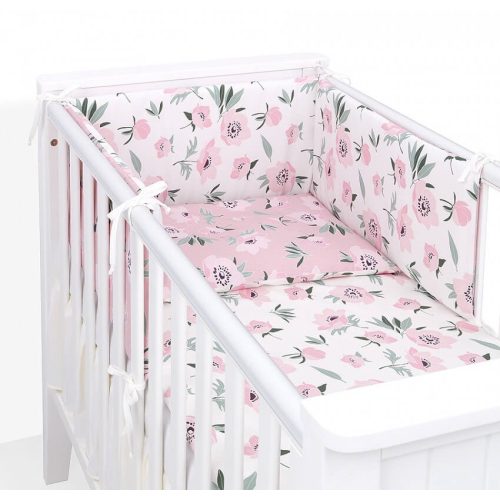 Dreamy babaágynemű garnitúra 3 részes szett - Virágok ekrü rózsaszínnel